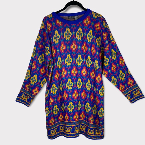 Gitano Dresses & Skirts - Vintage 1980's Gitano Italy Intarsia Oversized Sweater Tunic Dress Size:38